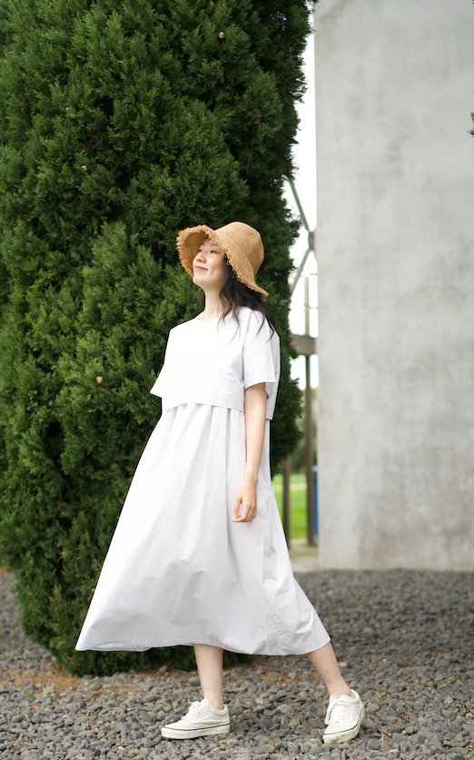 Two piece dress in ice blue, 100% cotton