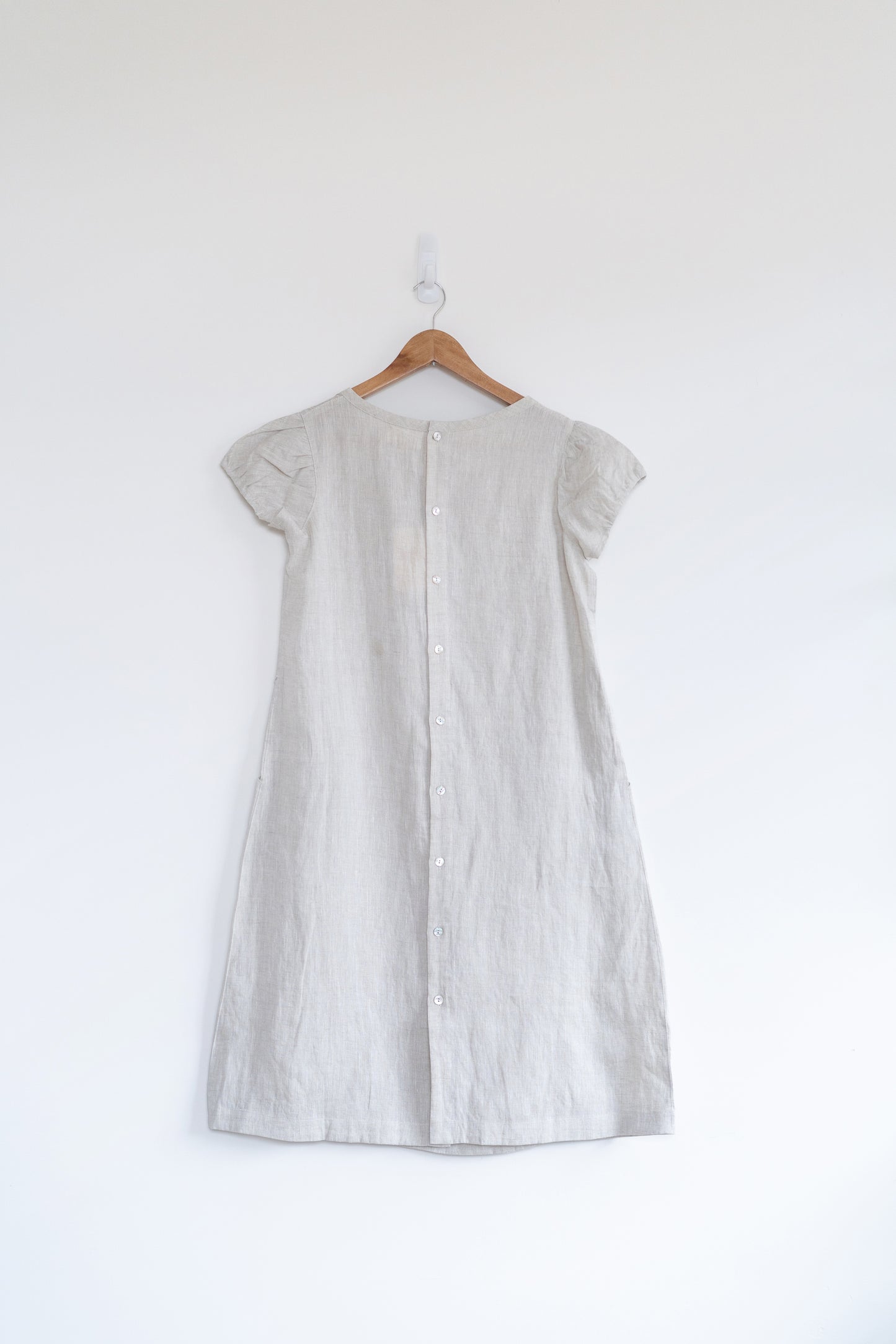 Short sleeve A-line dress in natural, 100% linen