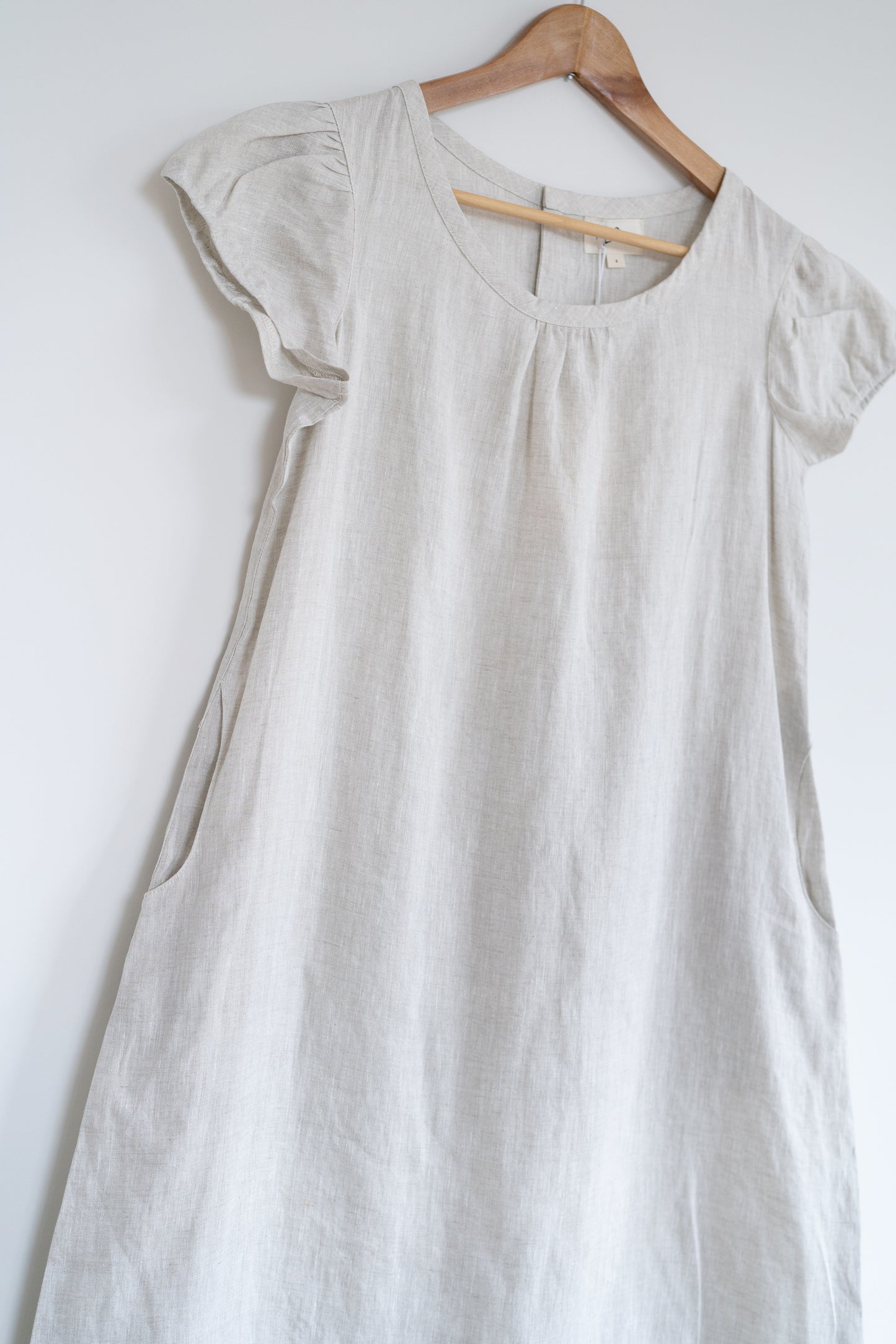 Short sleeve A-line dress in natural, 100% linen