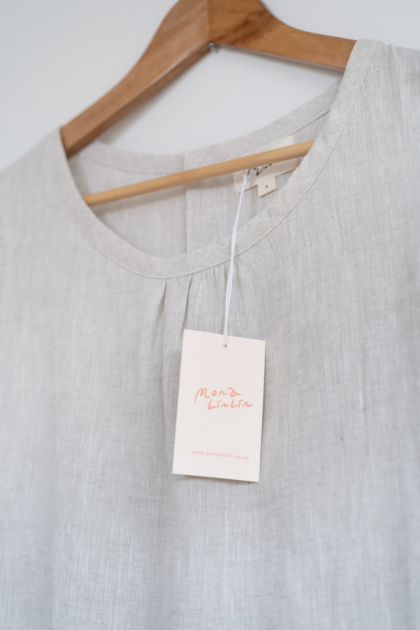 Short sleeve A-line dress in natural, 100% linen