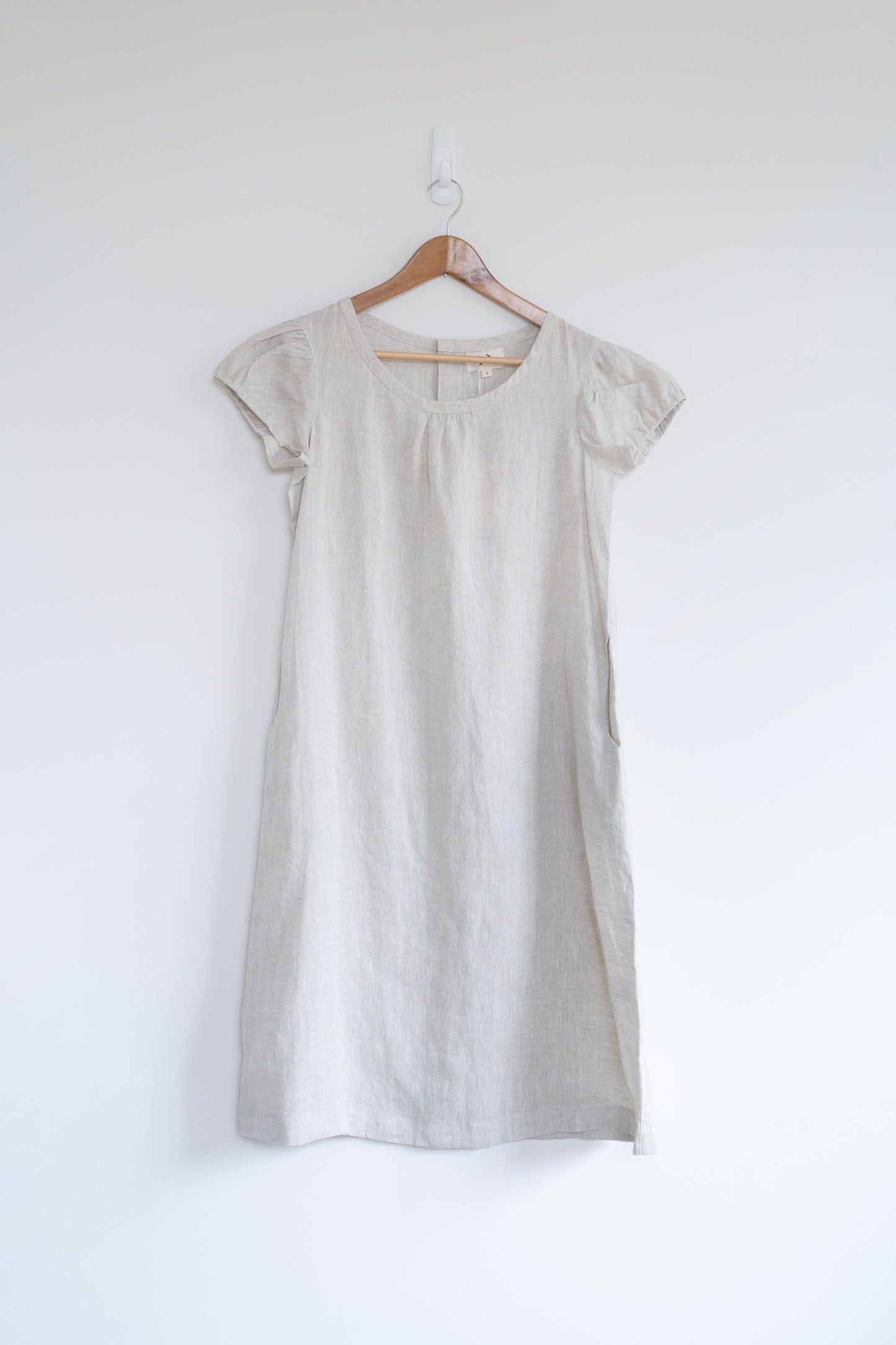 Short sleeve A-line dress in natural, 100% linen