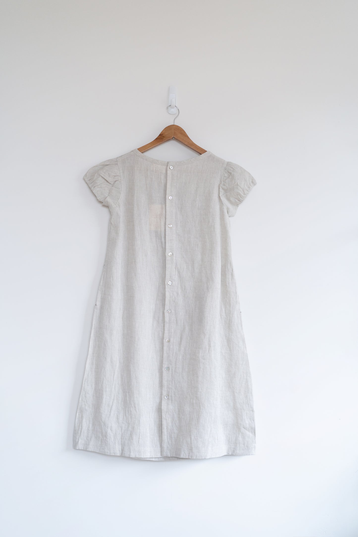 Short sleeve A-line dress in natural, 100% linen