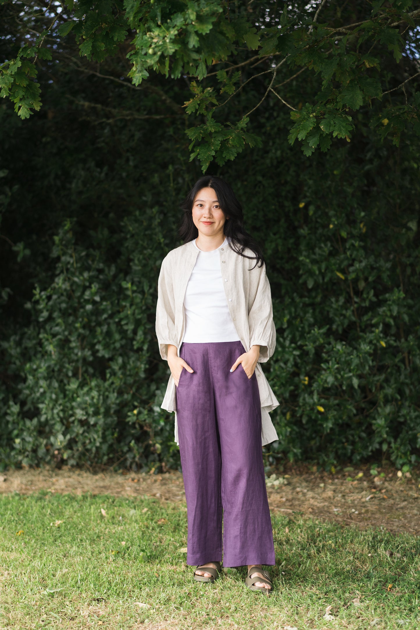 Balloon sleeve shirt in natural, 100% linen