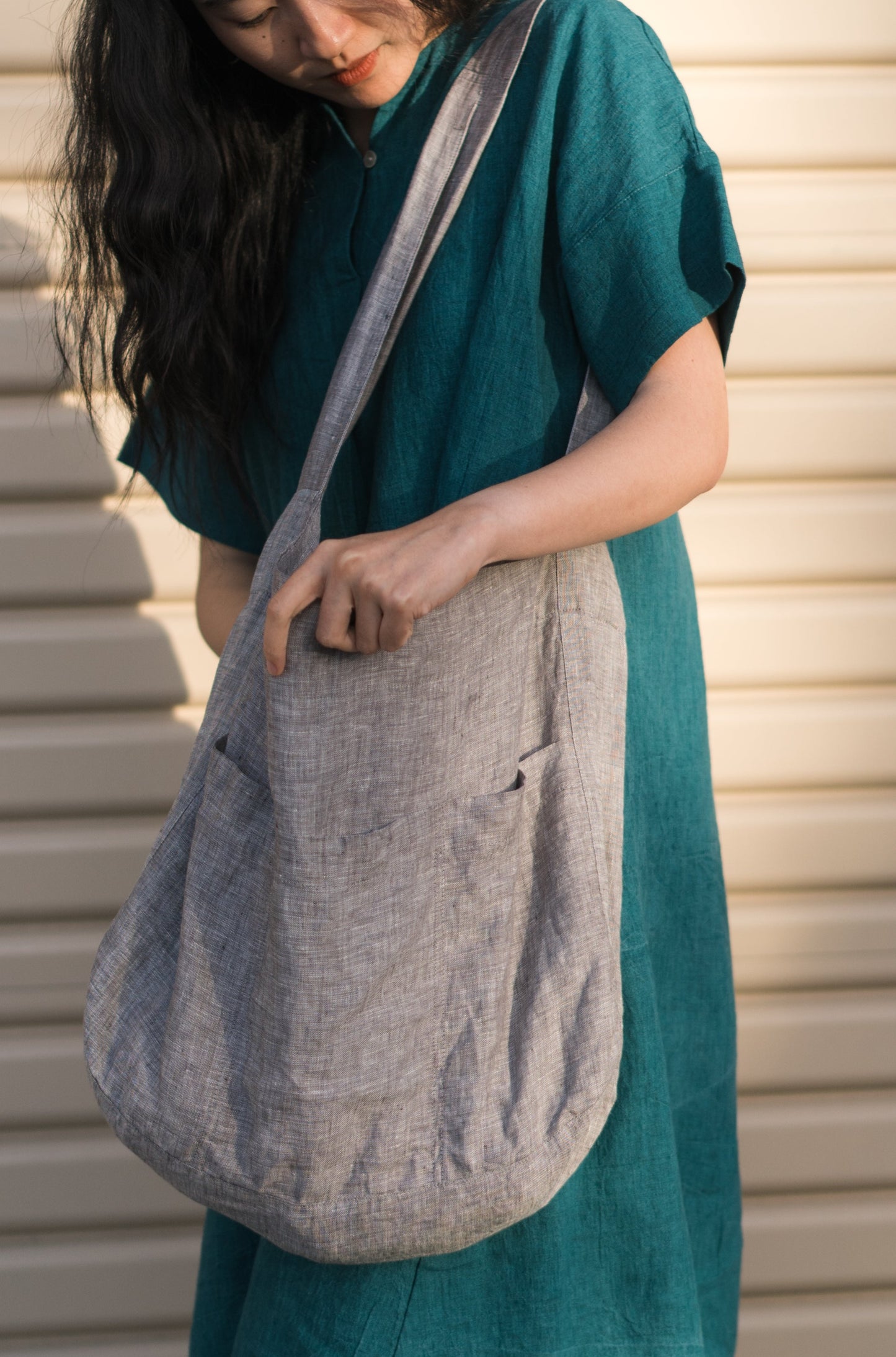 Essentials tote in dusty grey, 100% linen