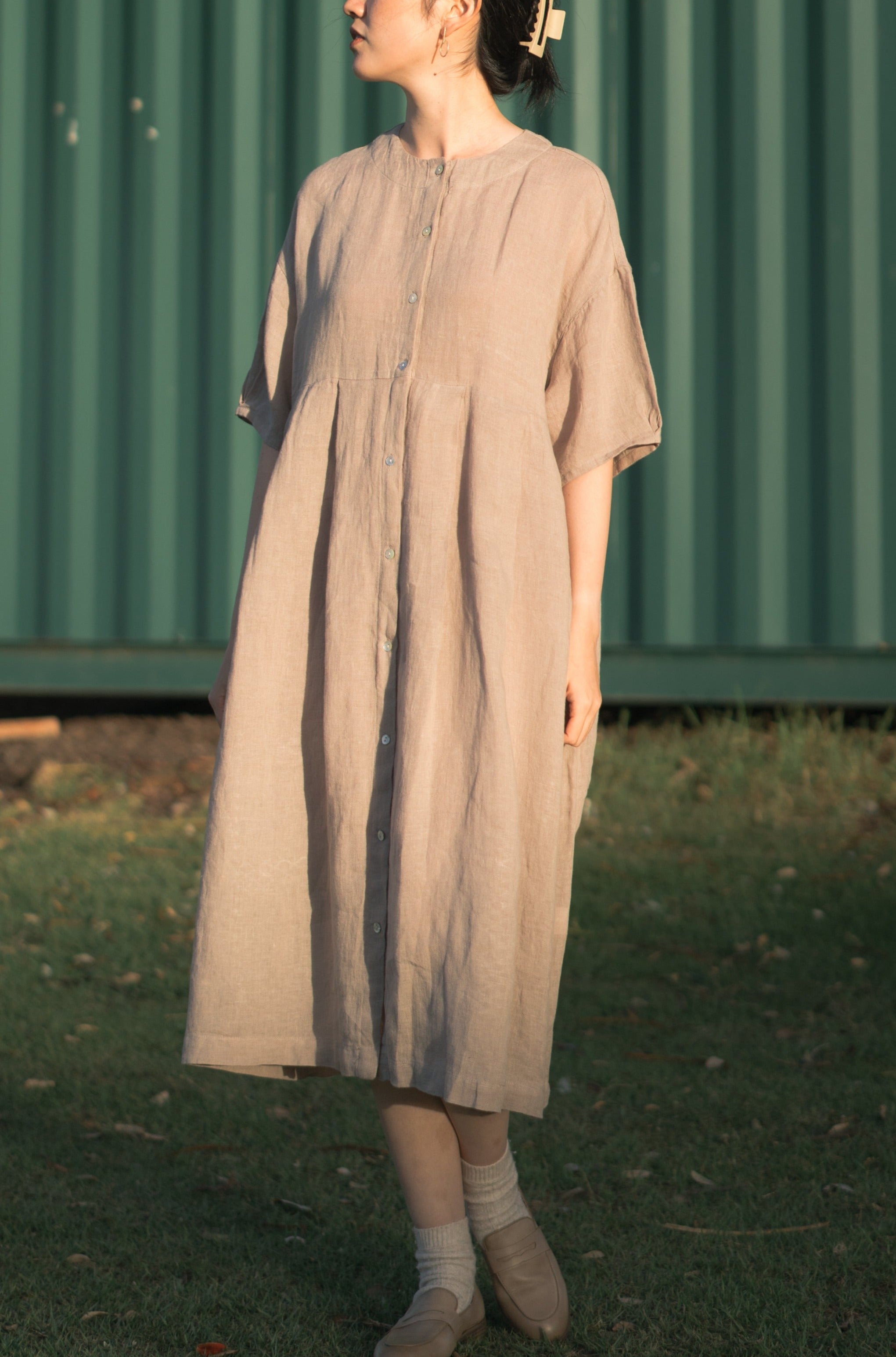 Pleated 2024 linen dress