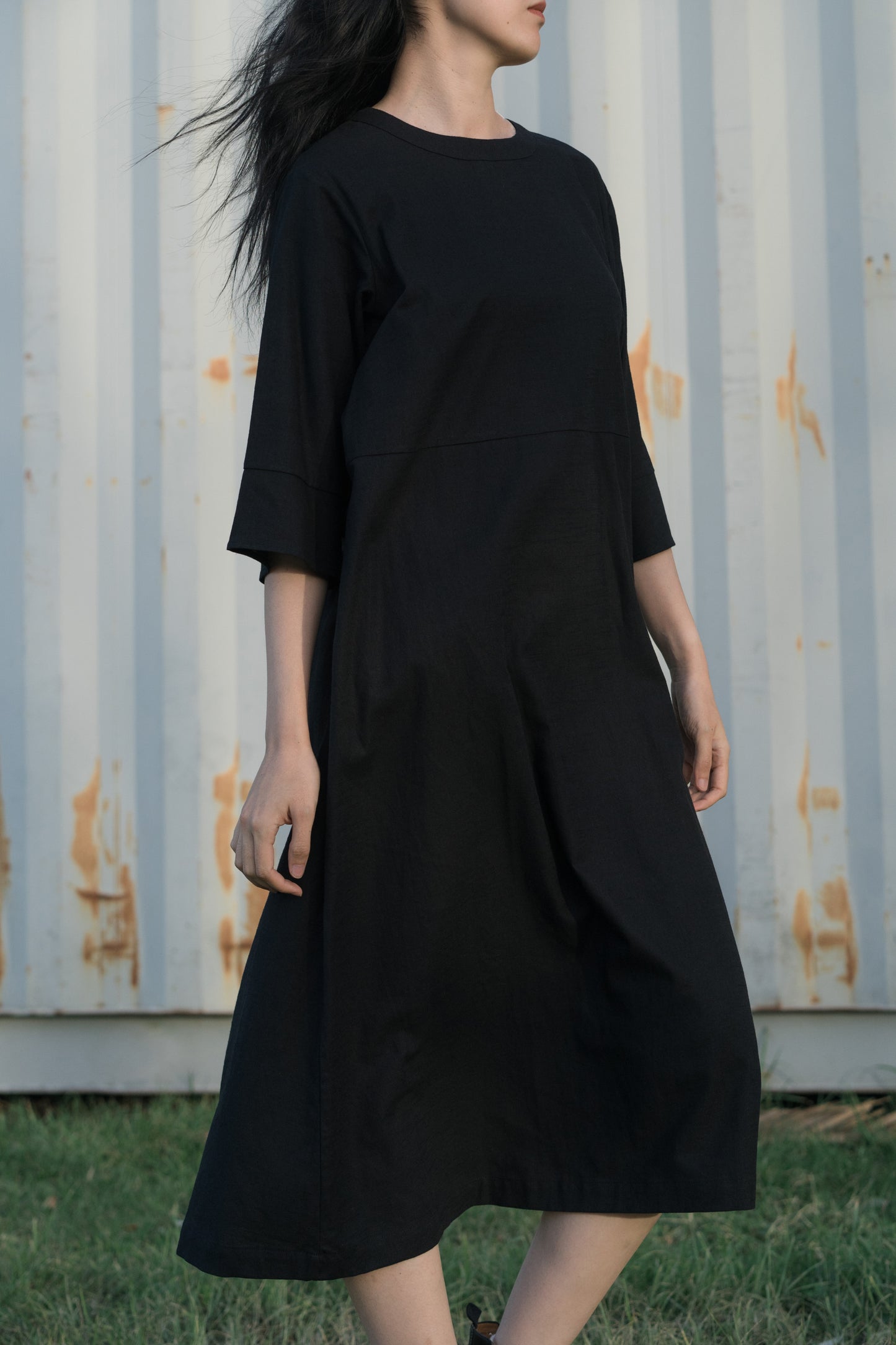 Tee dress in black, cotton and linen blend