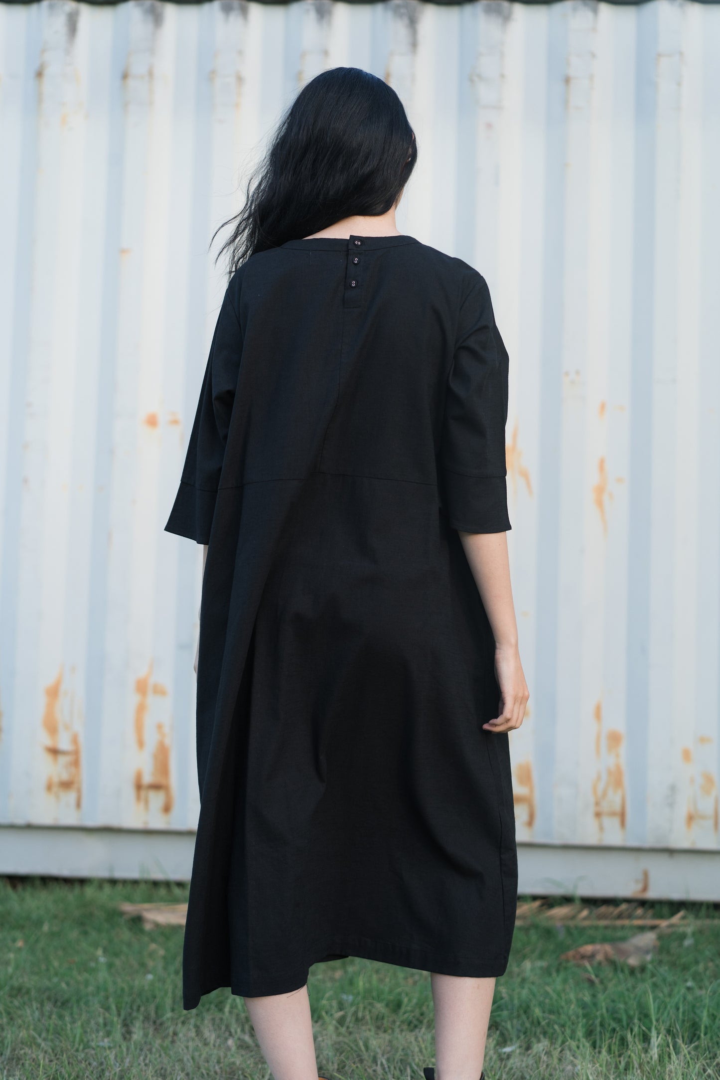 Tee dress in black, cotton and linen blend