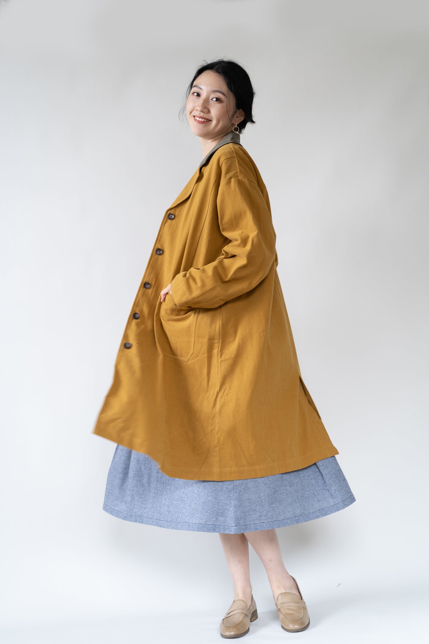 Corduroy and brushed cotton coat in hazelnut, 100% cotton