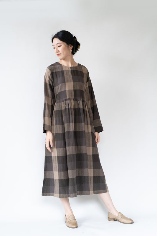 Plaid checked two-sided dress in coffee, 100% cotton