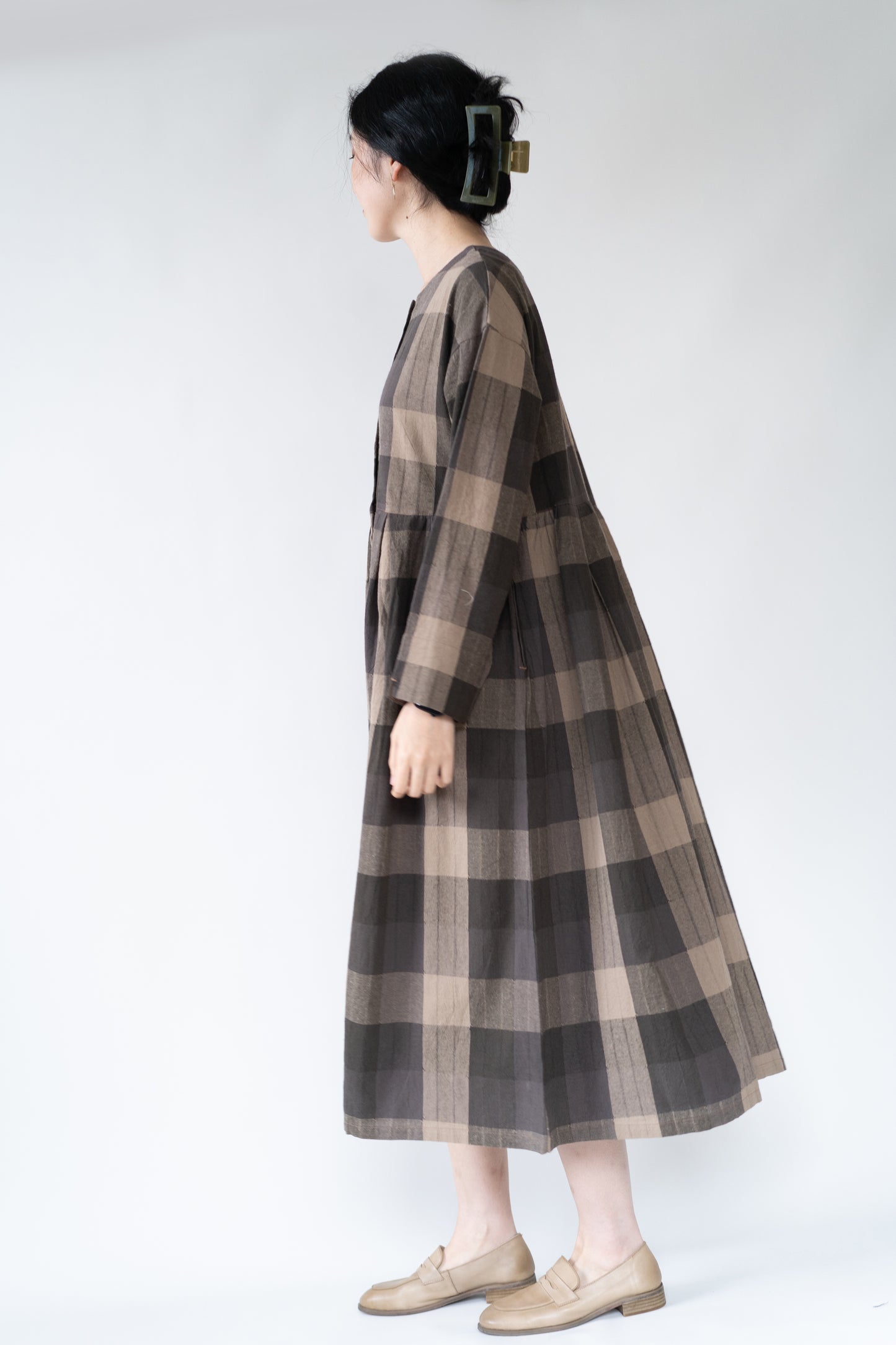 Plaid checked two-sided dress in coffee, 100% cotton