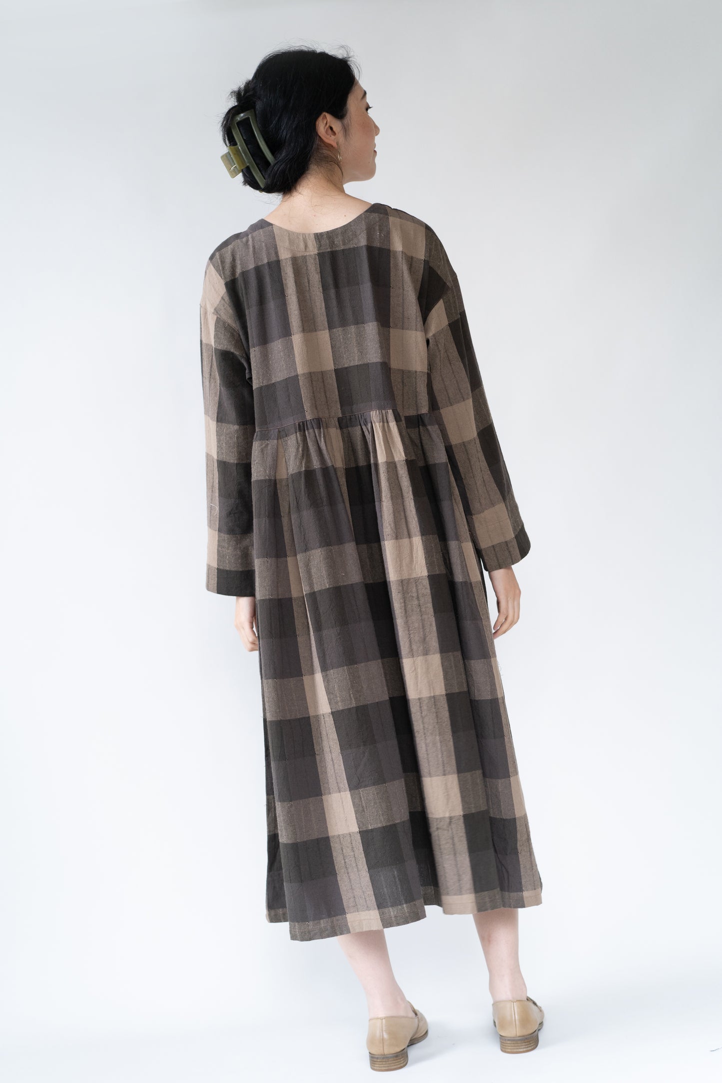 Plaid checked two-sided dress in coffee, 100% cotton