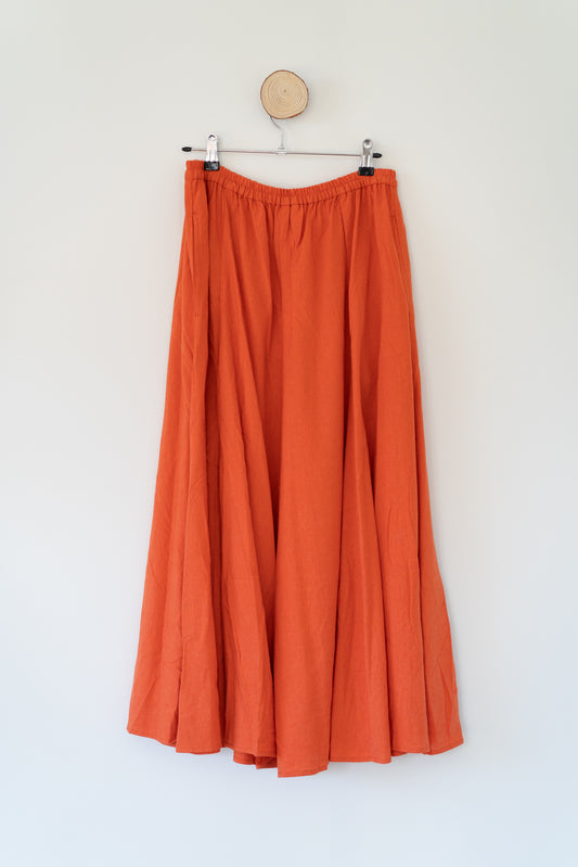 Everyday flare midi skirt in tangerine, cotton and linen blend