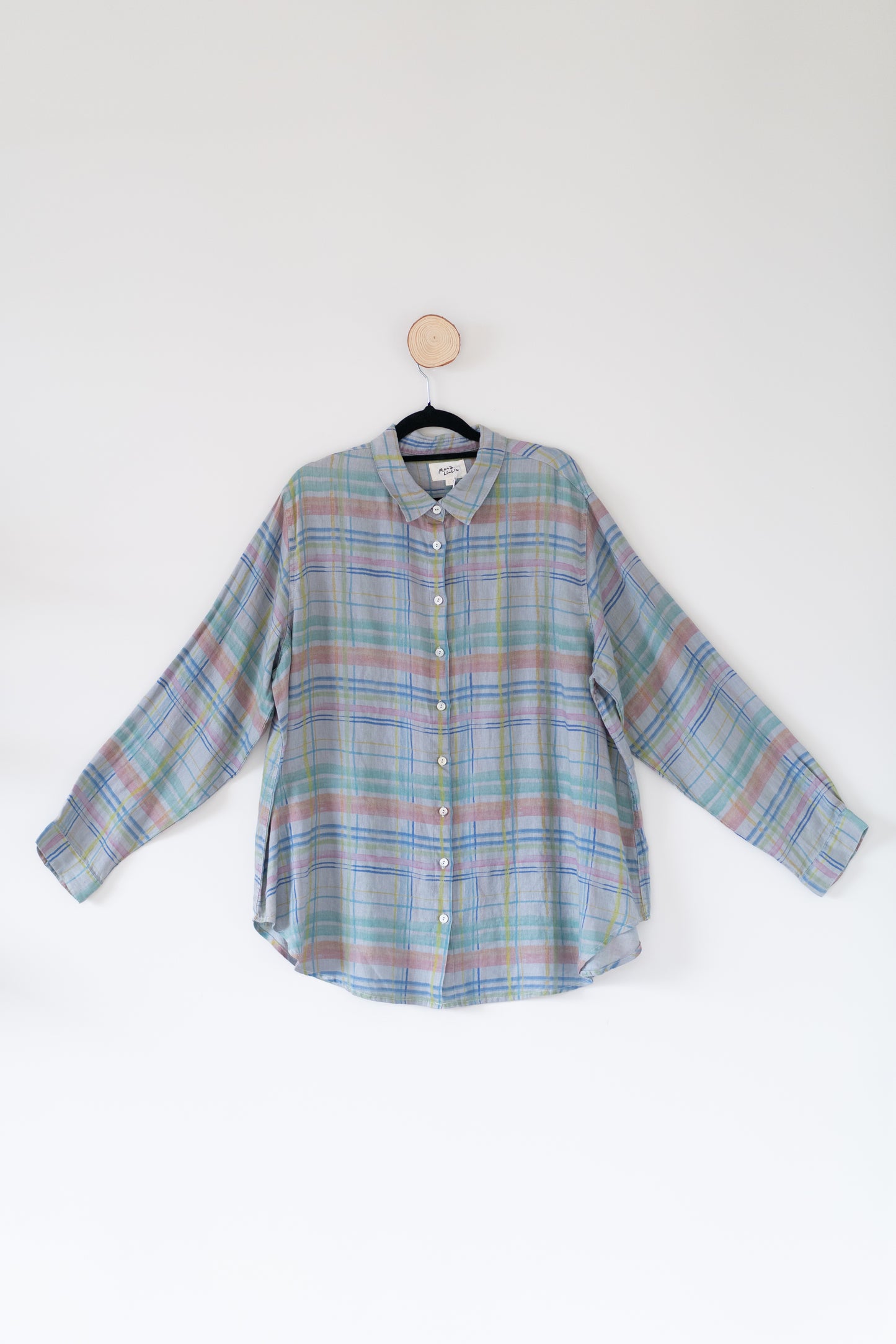 Paid long sleeve shirt, 100% linen