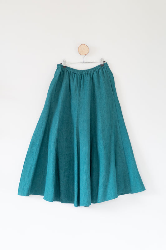 Everyday flare midi skirt in deep green, 100% linen