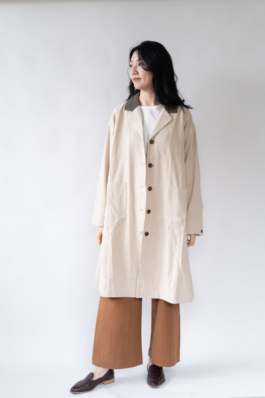 Corduroy and brushed cotton coat in oat, 100% cotton