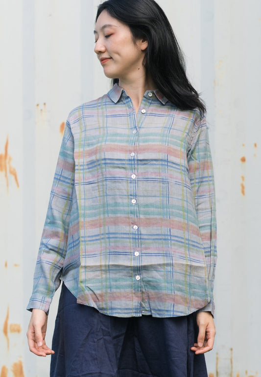 Paid long sleeve shirt, 100% linen