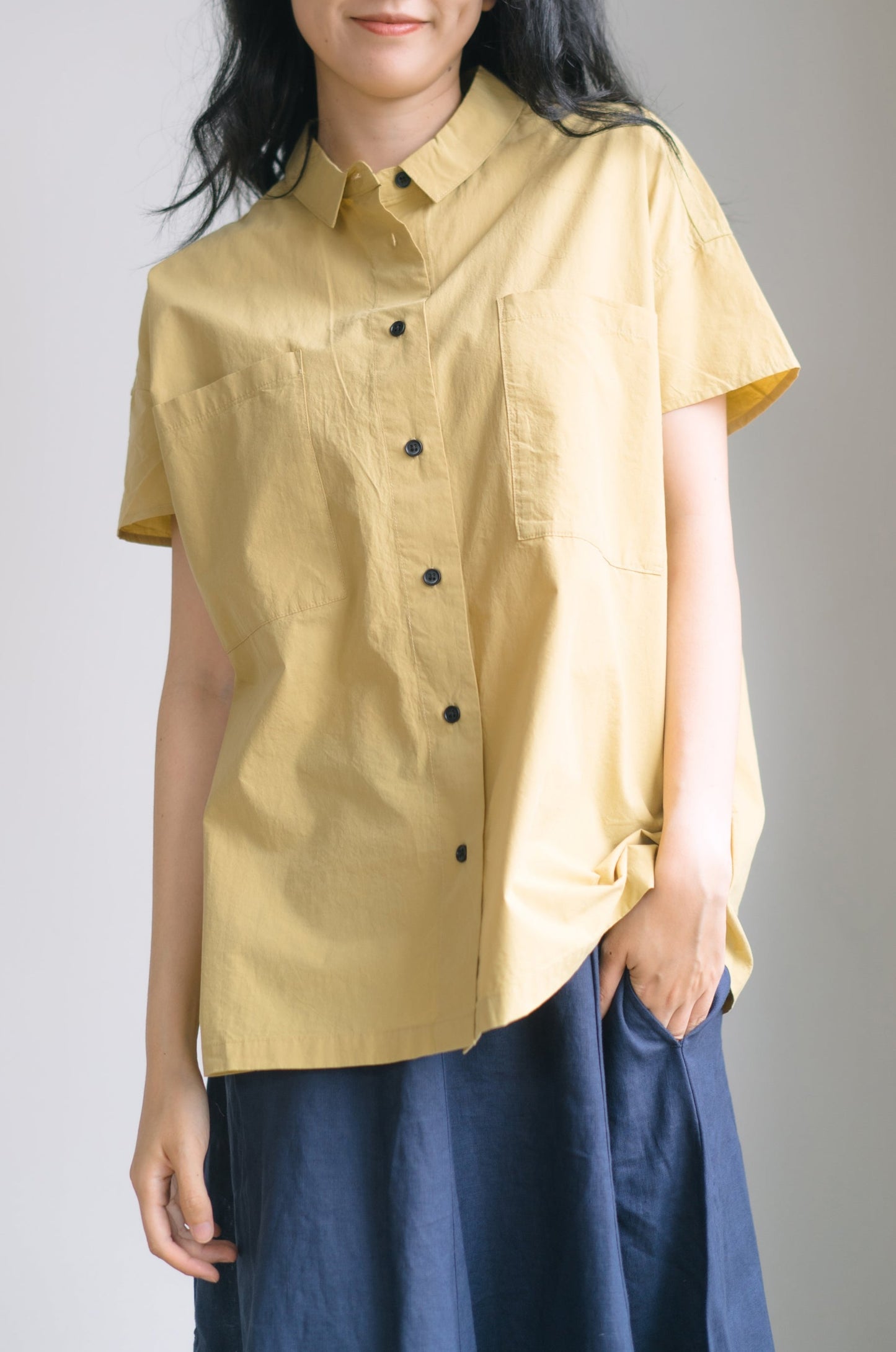 Cap sleeve shirt in mustard, 100% cotton