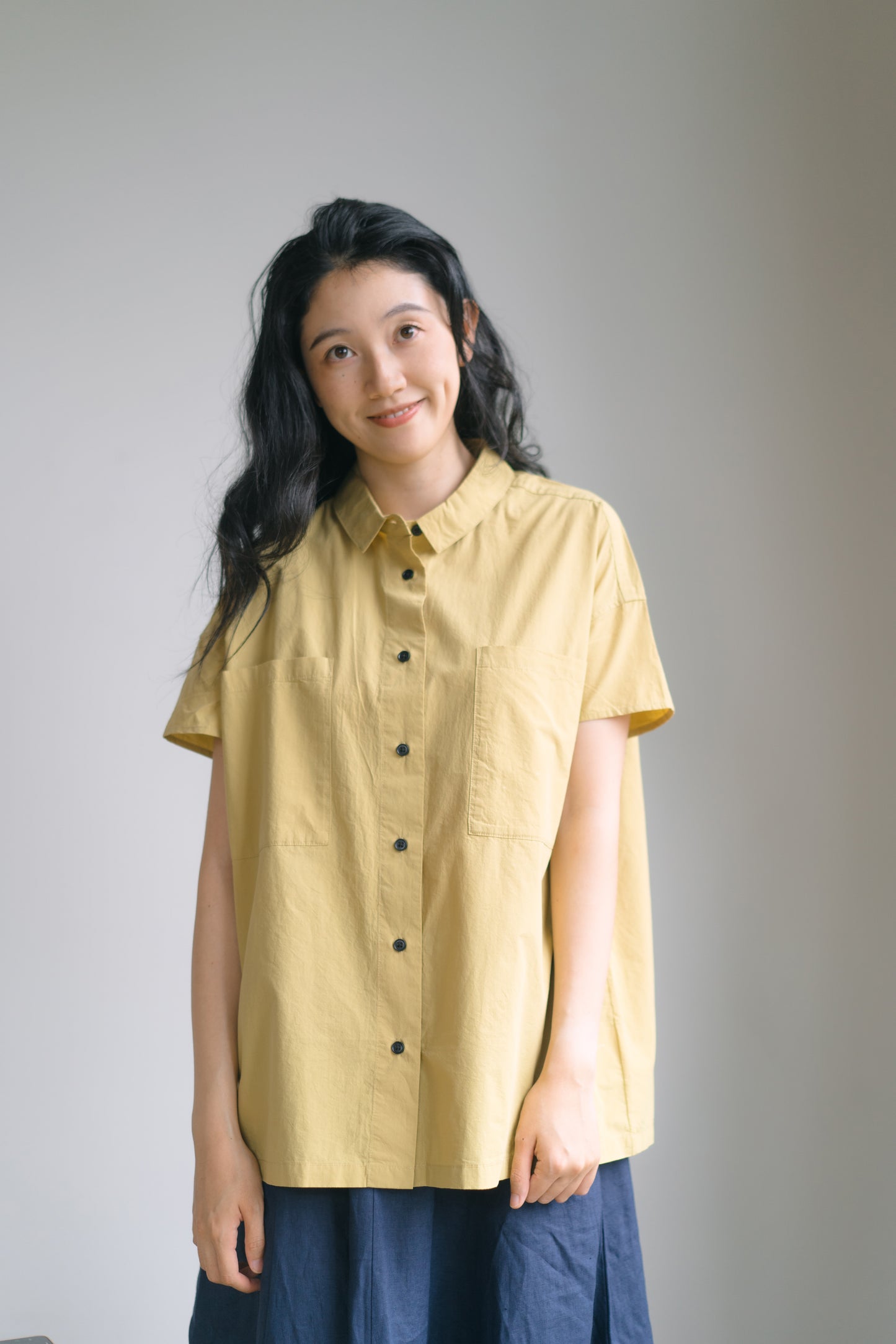 Cap sleeve shirt in mustard, 100% cotton