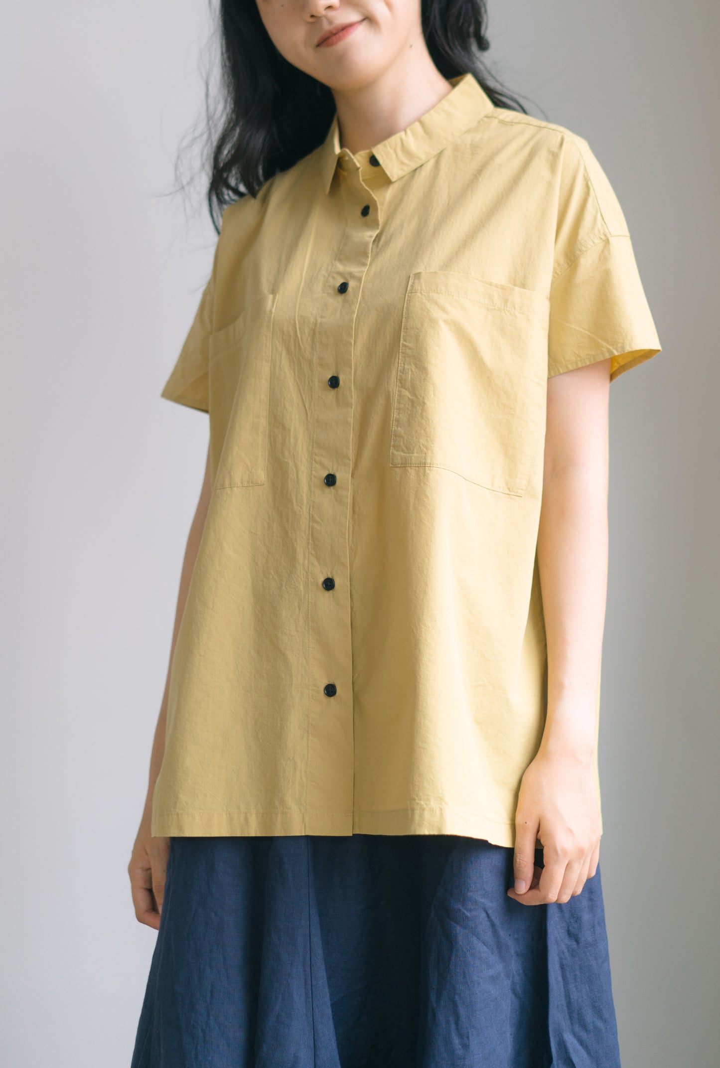 Cap sleeve shirt in mustard, 100% cotton