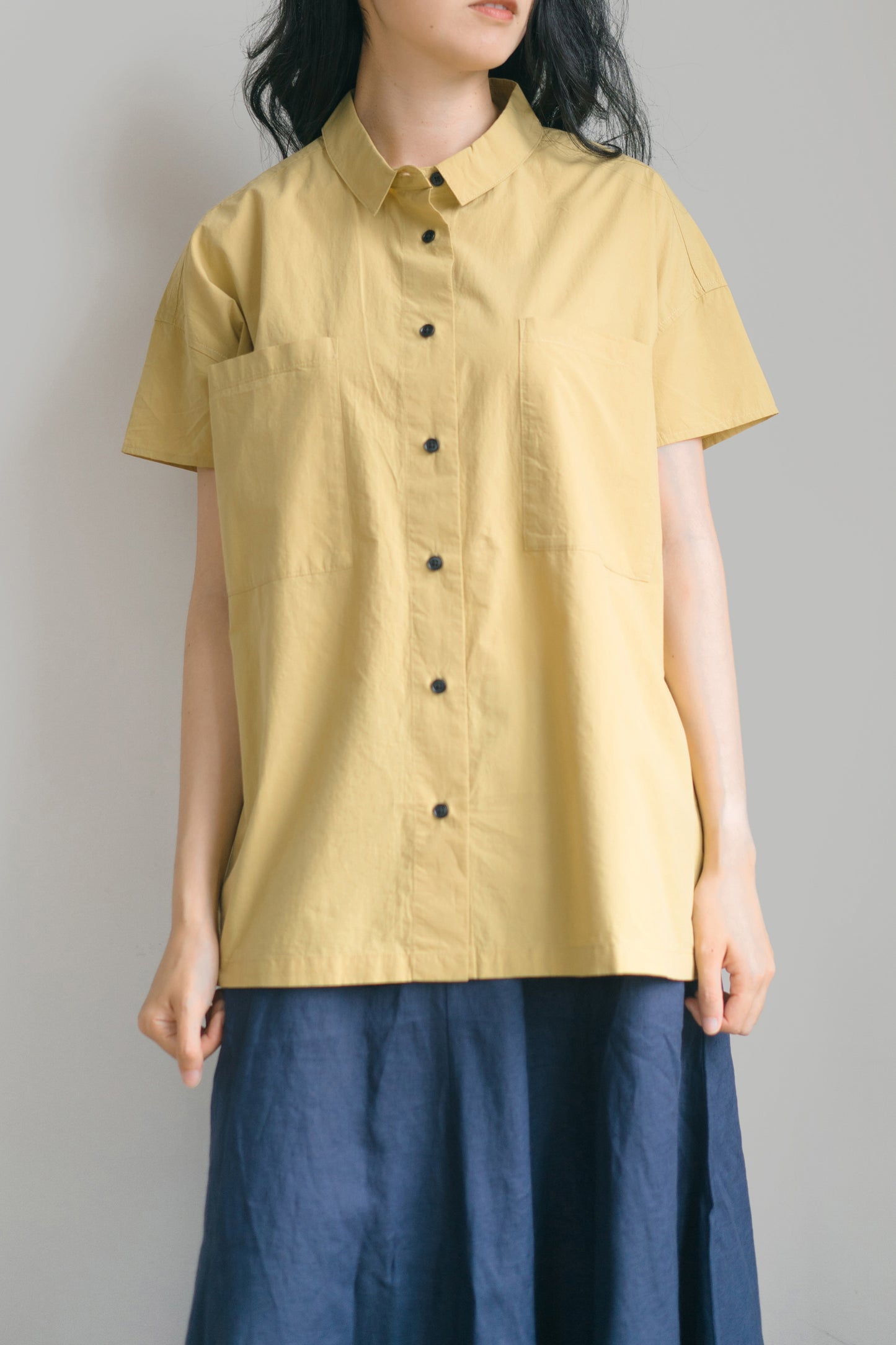 Cap sleeve shirt in mustard, 100% cotton