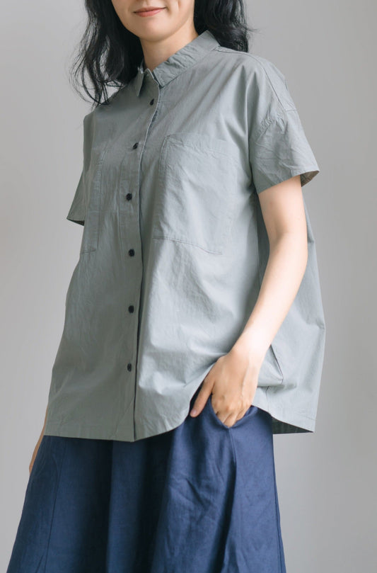 Cap sleeve shirt in dusty grey, 100% cotton