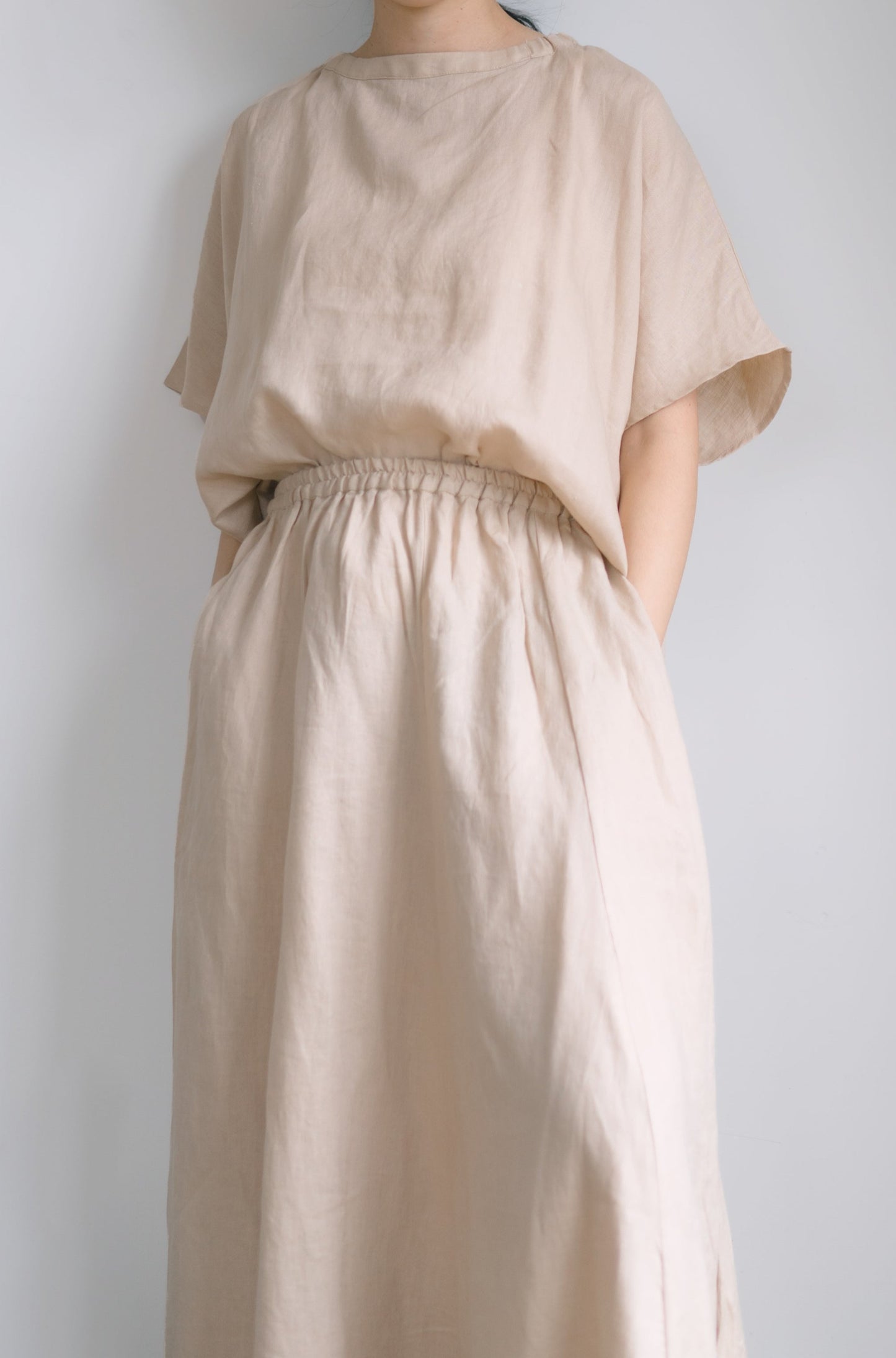 Everyday flare midi skirt in desert sand, 100% linen