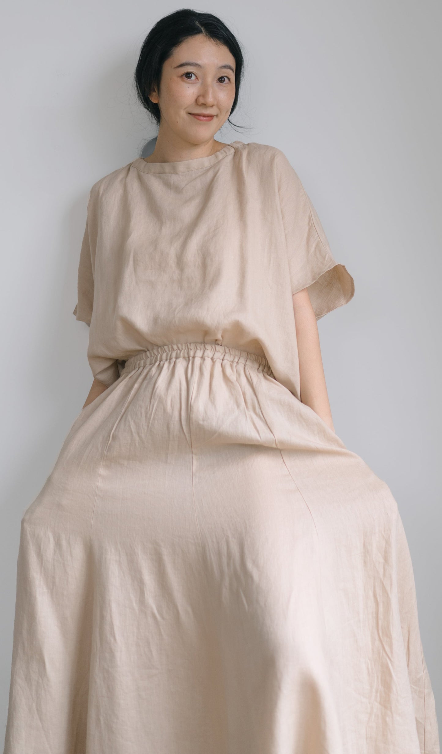 Everyday flare midi skirt in desert sand, 100% linen