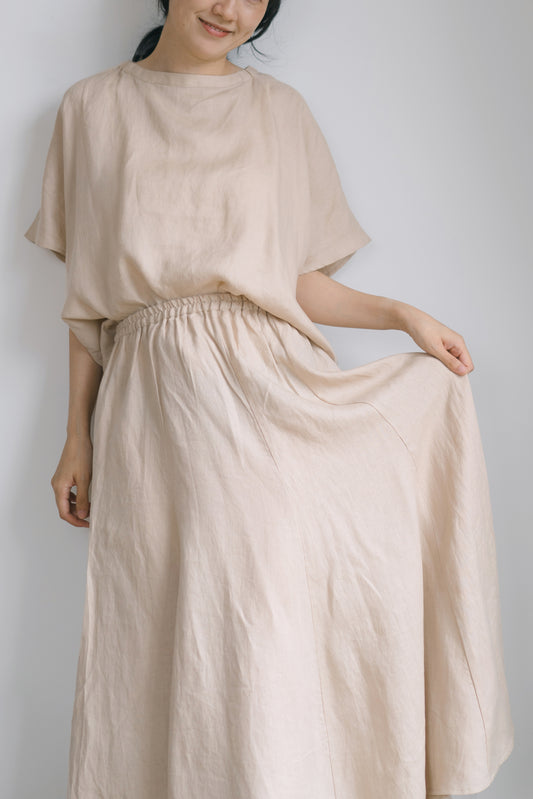 Everyday flare midi skirt in desert sand, 100% linen