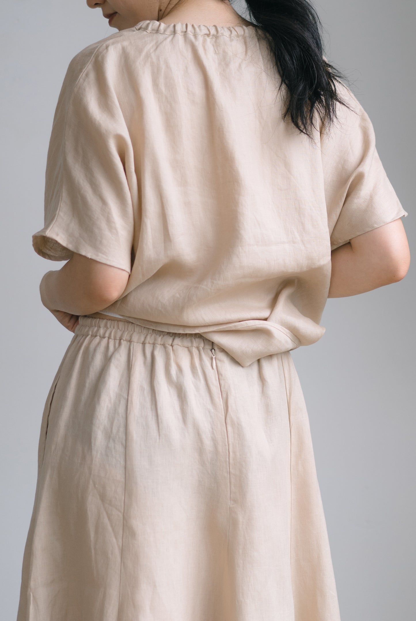 Everyday flare midi skirt in desert sand, 100% linen